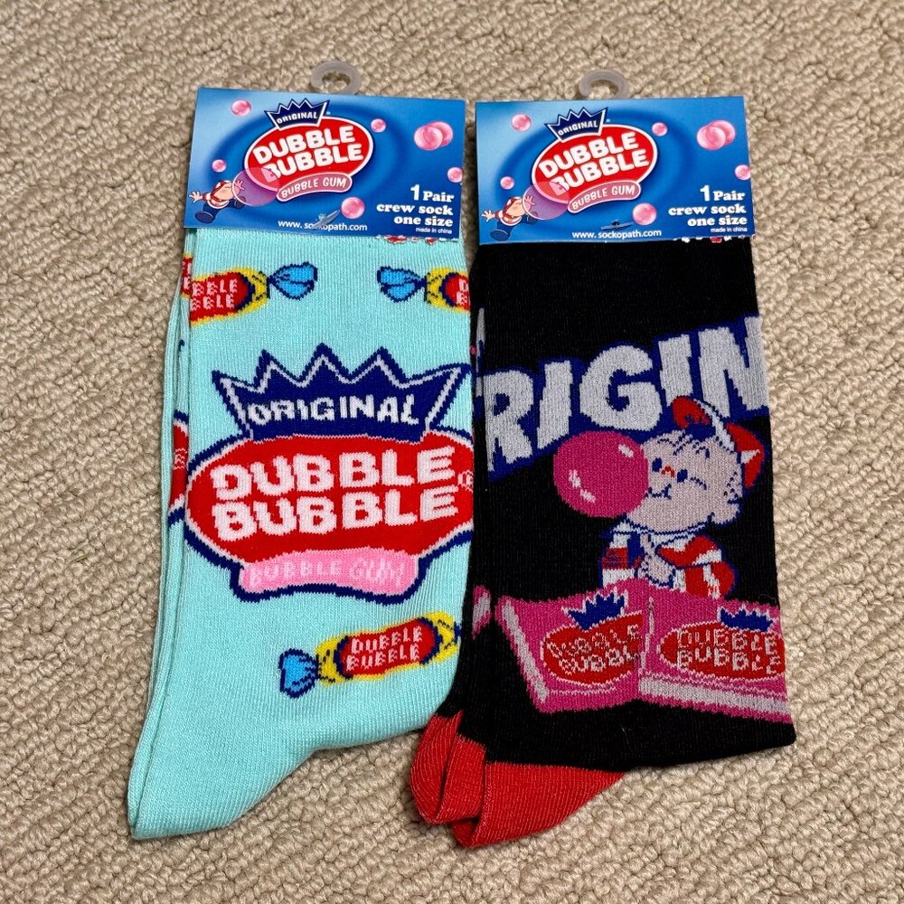 2 Dubble Bubble New Novelty Crew Socks Size 6-12/13 - Men's/Women's -